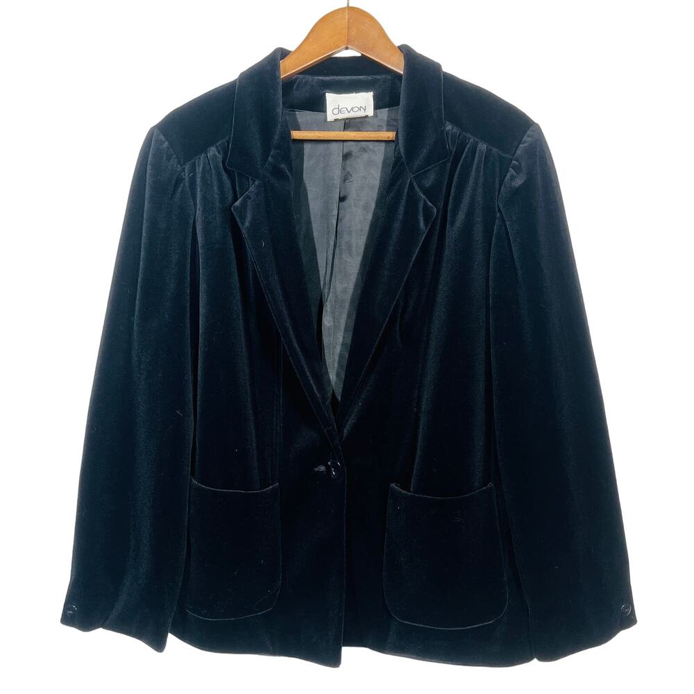 Vintage 80s Devon Velvet Blazer Oversized Jacket Black Equestrian Regency - 14